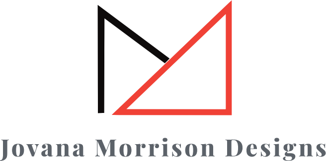Logo of jovana morrison designs featuring a stylized letter "m" within geometric shapes.