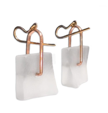 Copper-colored square drop earrings with hook fastenings.