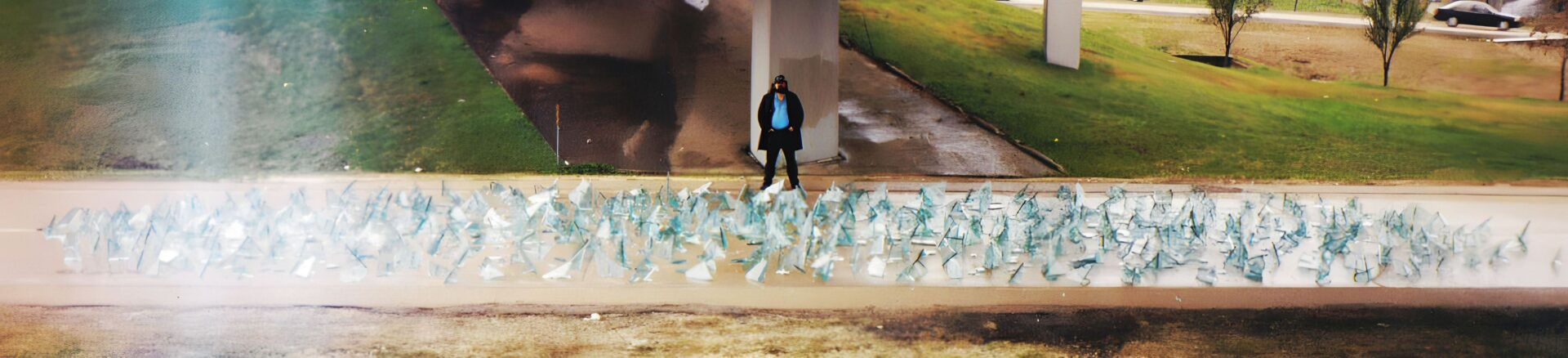 A person standing in front of some paper birds